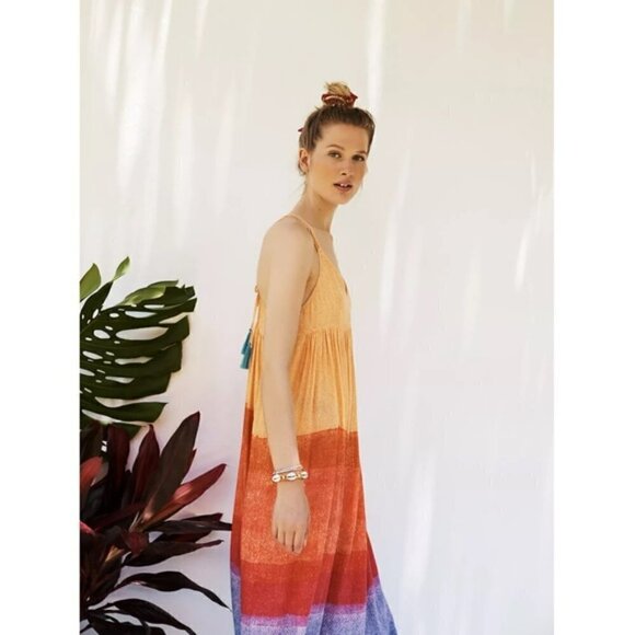 Anthropologie x Carla Weeks Setting Sun Maxi Dress Sunset Tiered Strappy Size M - Picture 14 of 15